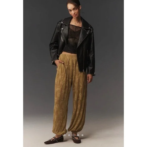 Anthropologie Maeve Floral Lace Harem Pants Mustard Gold Pleated Balloon Leg XS - Picture 2 of 5